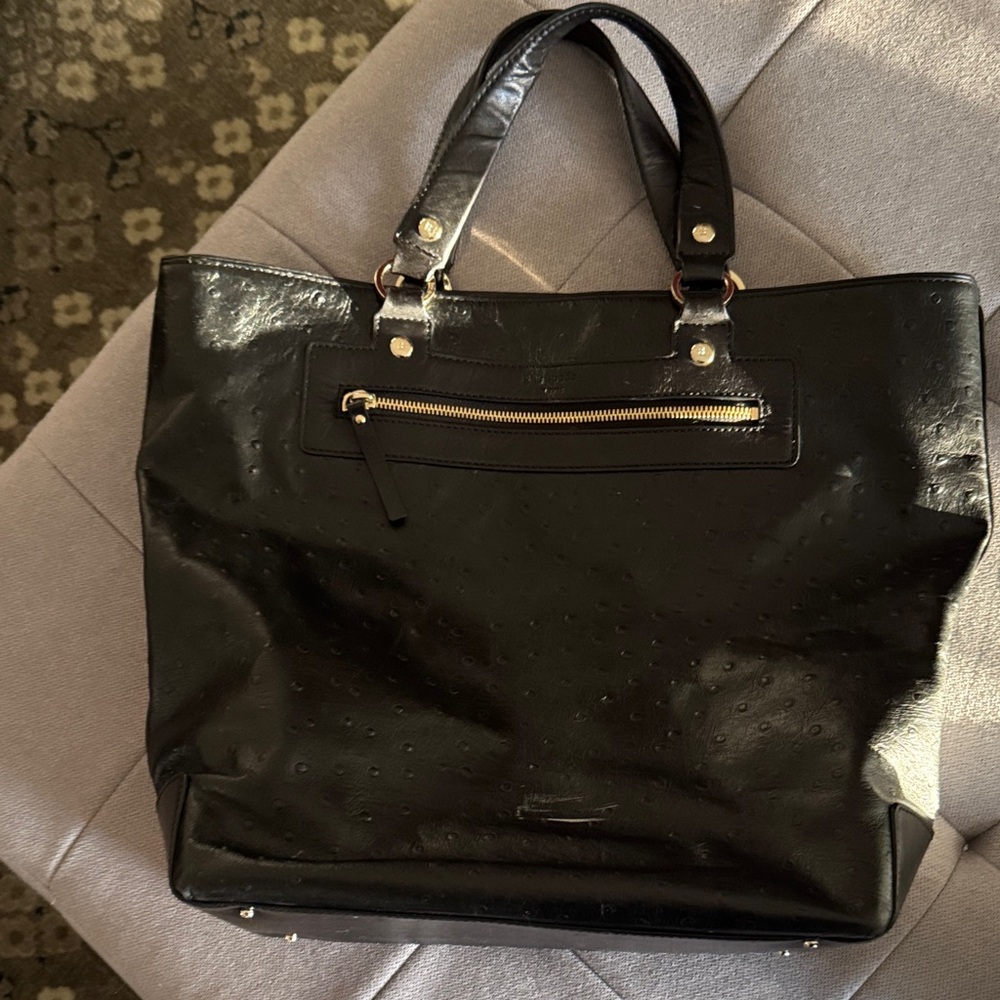 Kate Spade Black Leather Deep Tote with Gold Accents